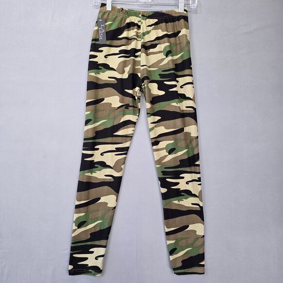 LA 12ST Green Leggings NEW Y2k Casual Camo Pants Stretch Skinny Girls ONE SIZE - Picture 1 of 7